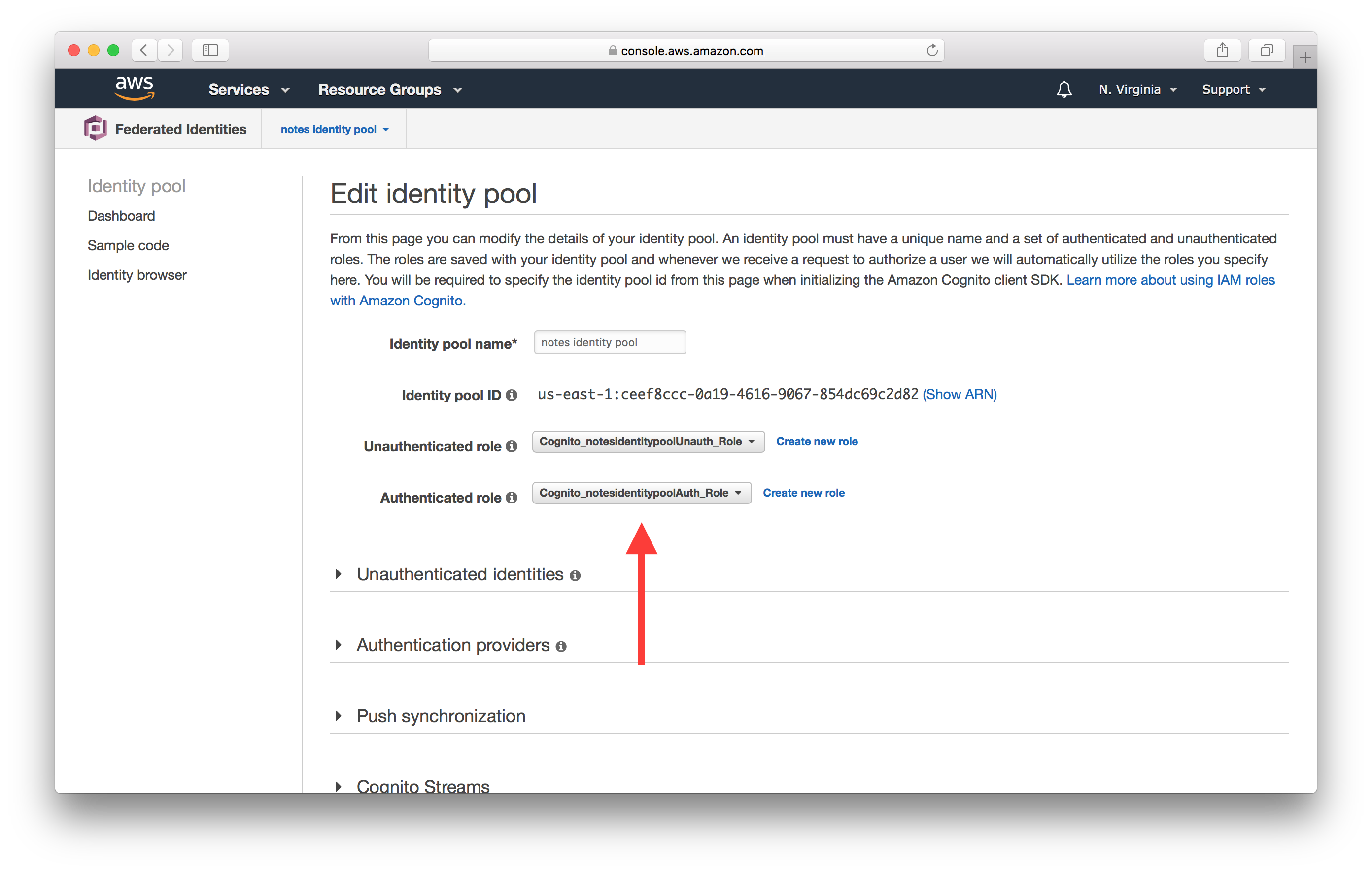 Identity Pool Auth Role Screenshot