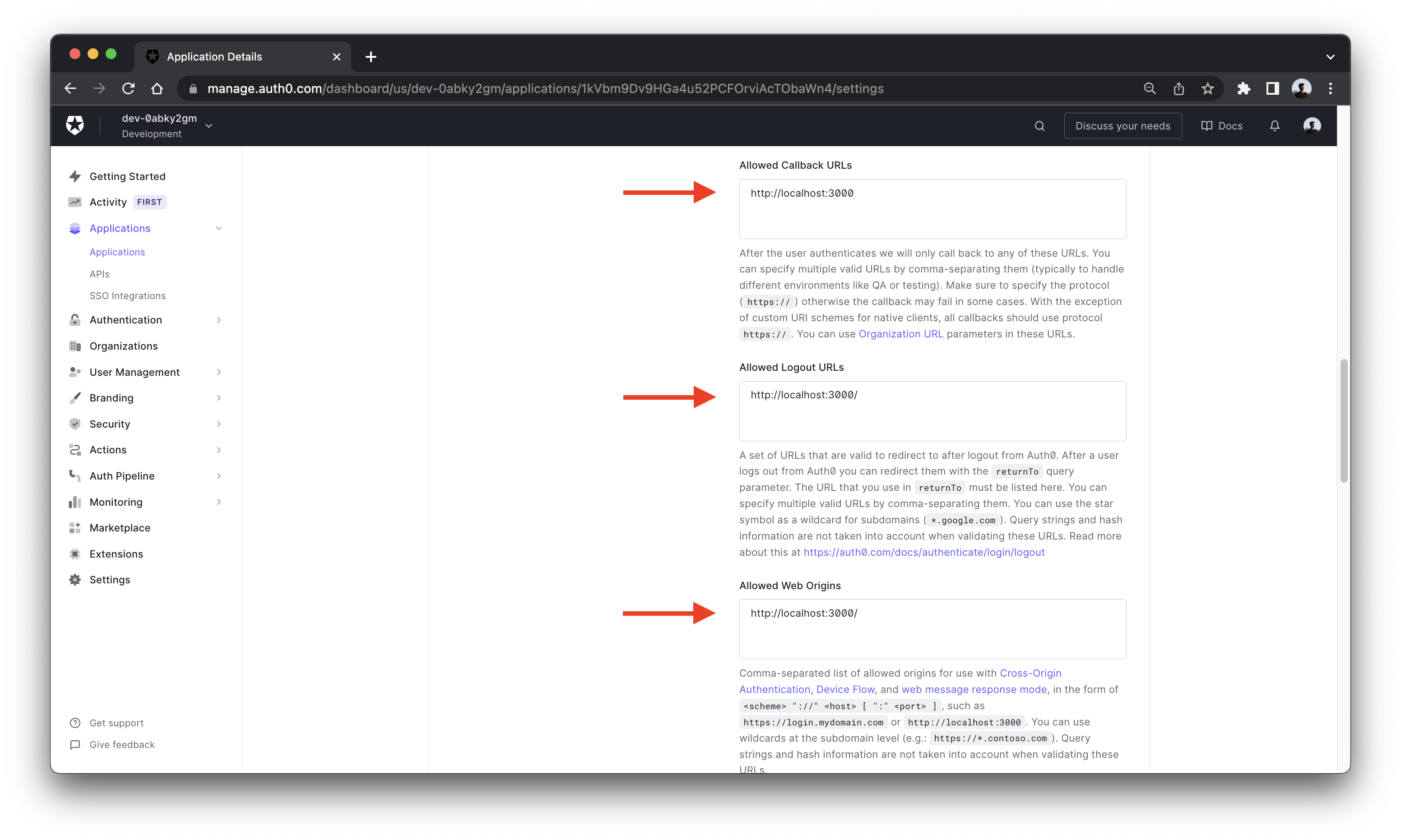 Auth0 URLs setup