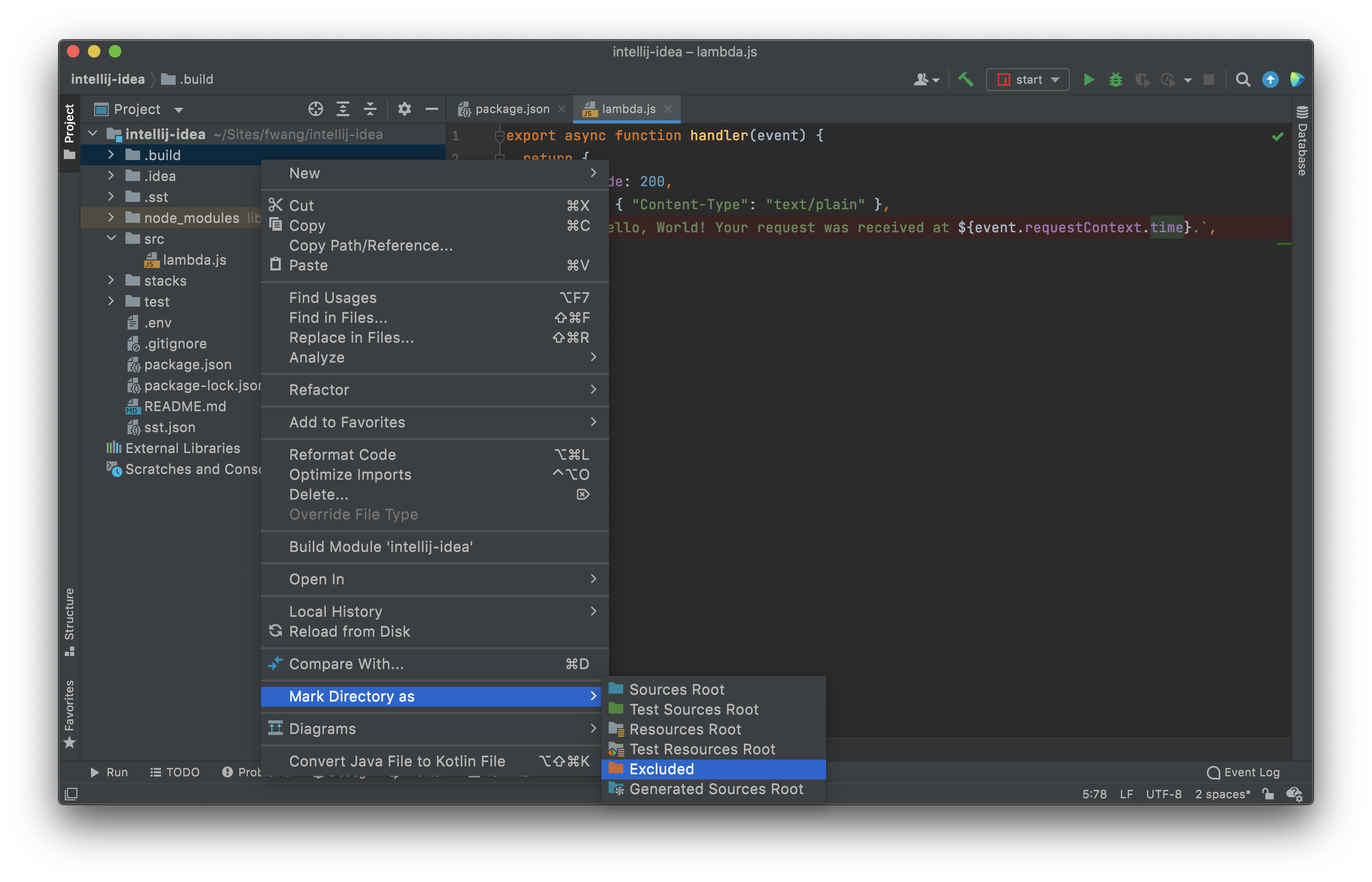 Exclude folders in IntelliJ