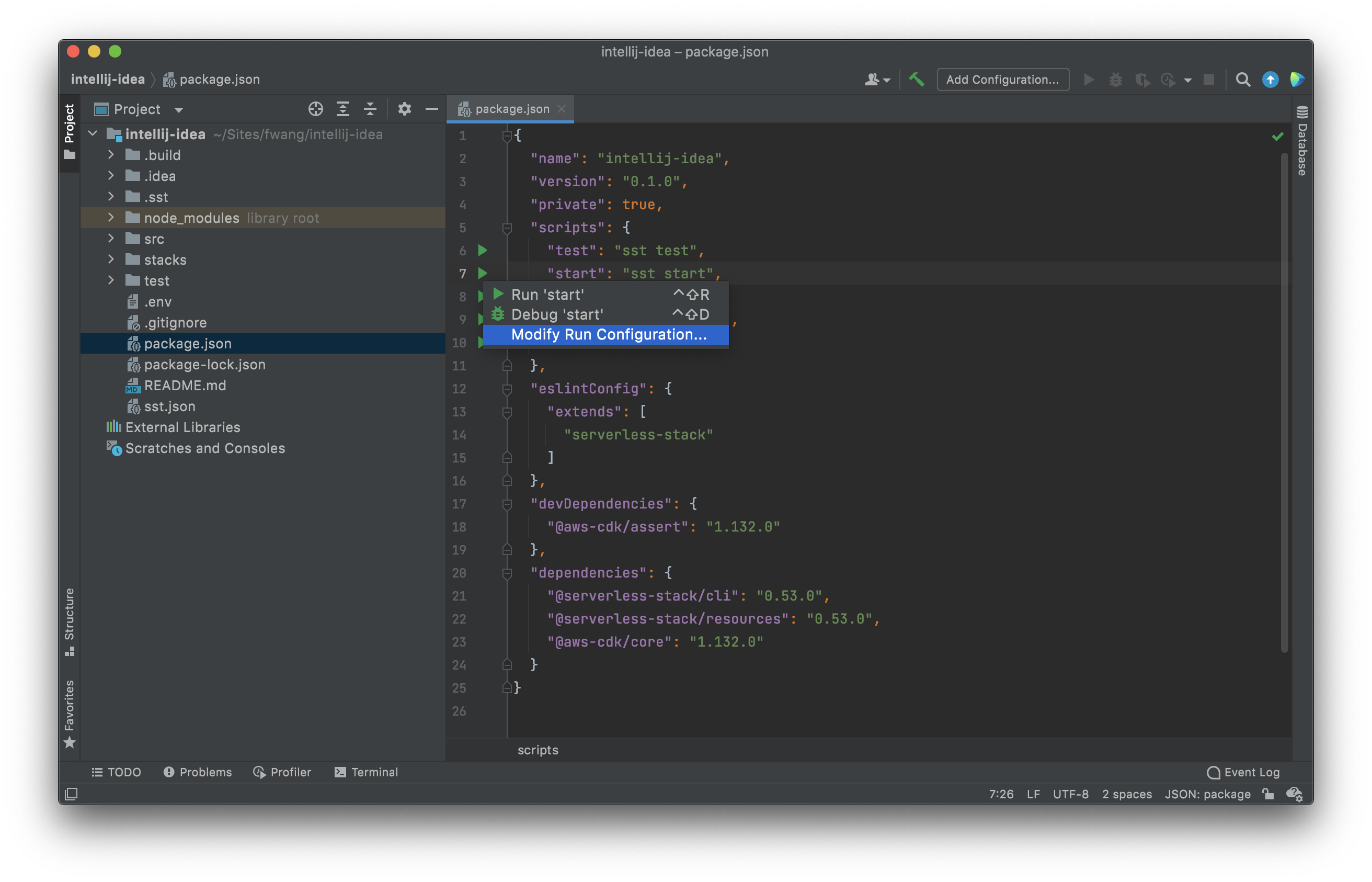 Select run icon beside start script in IntelliJ