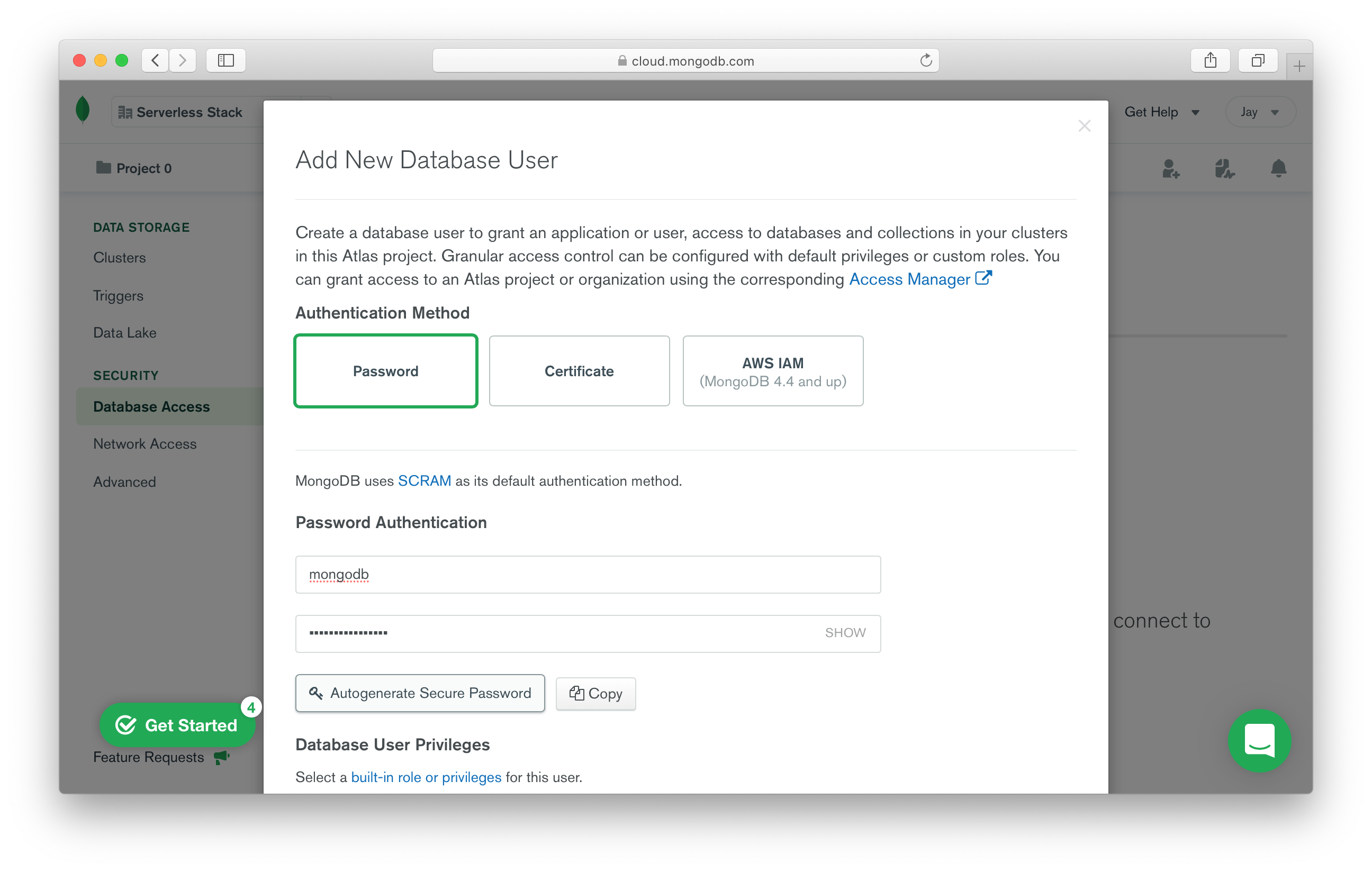 Add new MongoDB database user