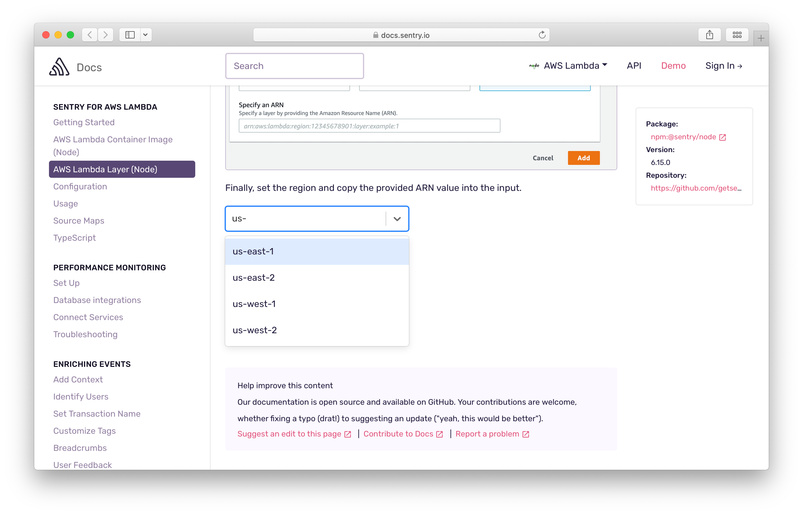 Copy Sentry Lambda Layer ARN