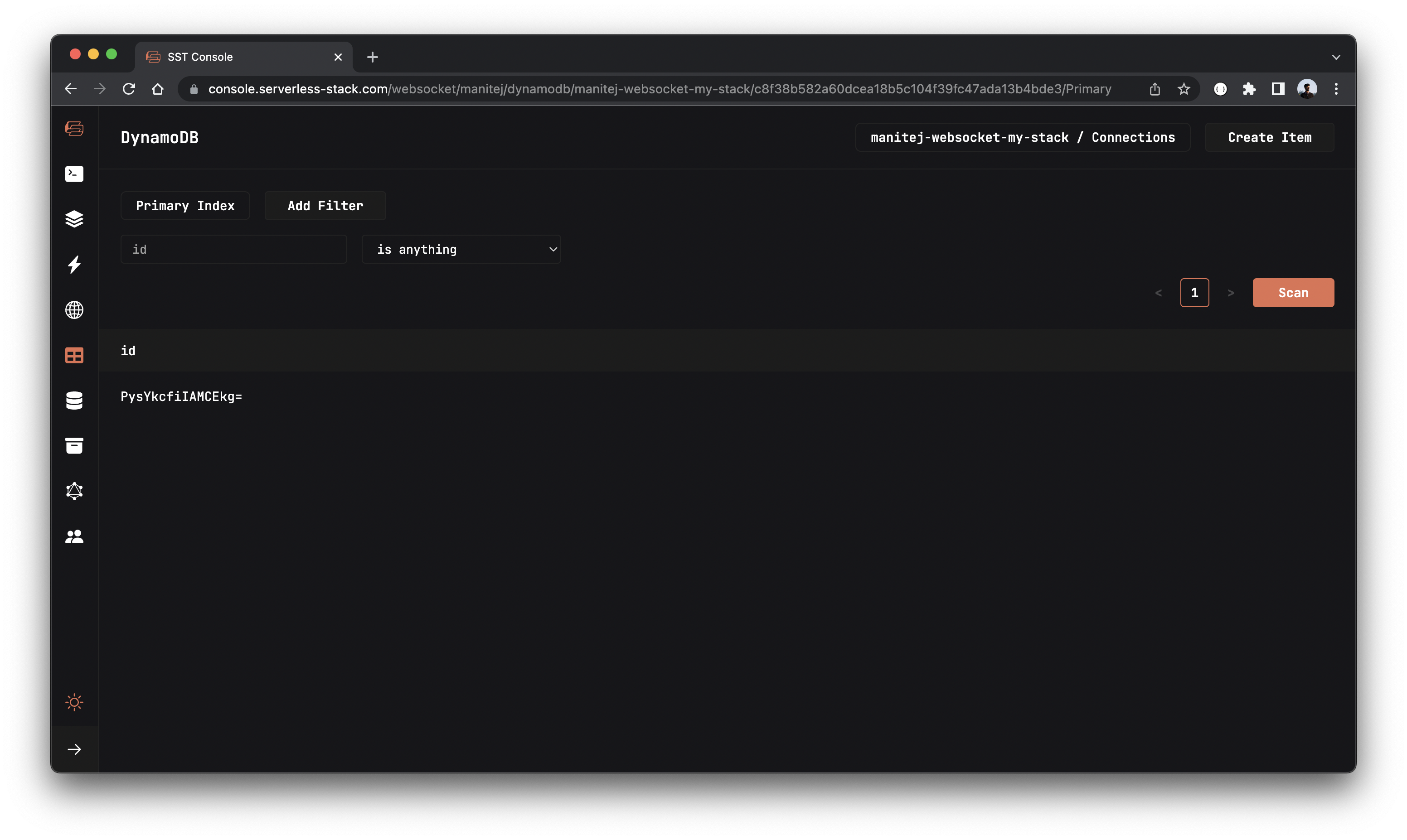 DynamoDB table view of connections table