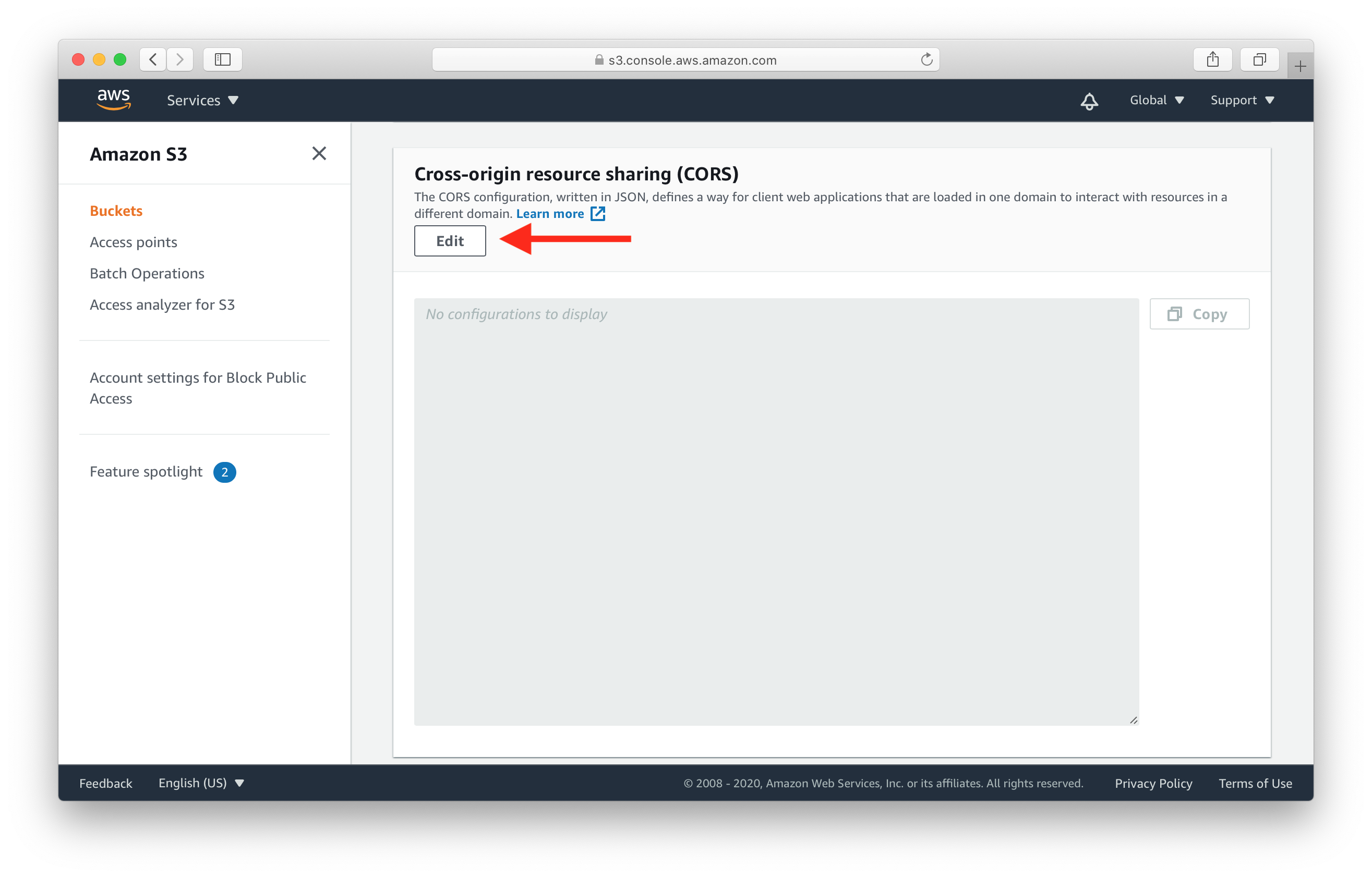 Scroll to S3 Bucket CORS Configuration screenshot